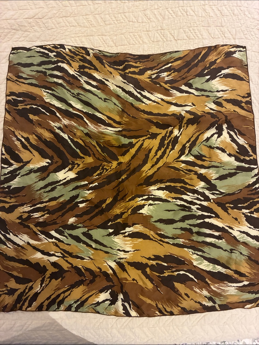 Echo Animal-Print Square Silk Scarf in Brown, Green and Cream